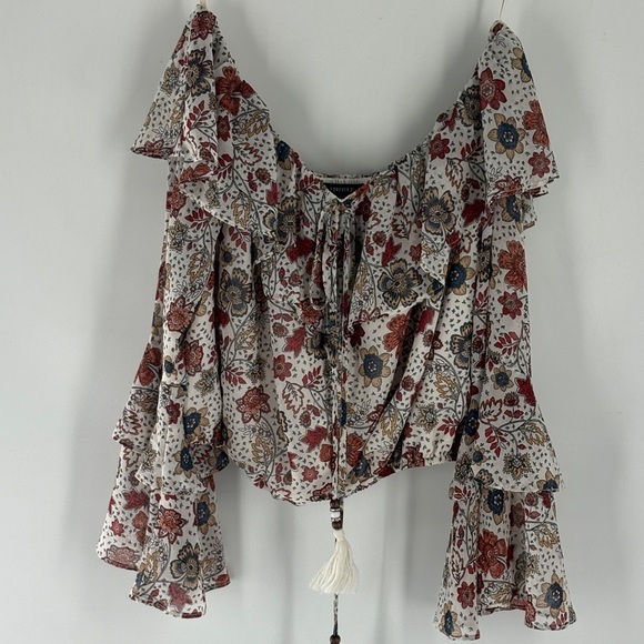 Floral Off-Shoulder Crop Blouse - Picture 1 of 10
